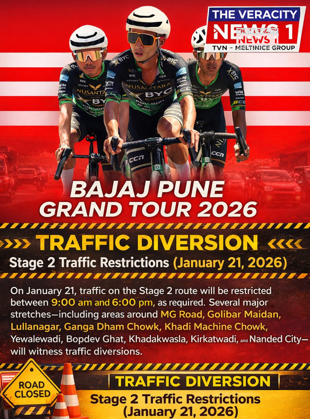 Major Traffic Diversions in Pune Today for 105 km Cycling Race Camp Schools Closed
